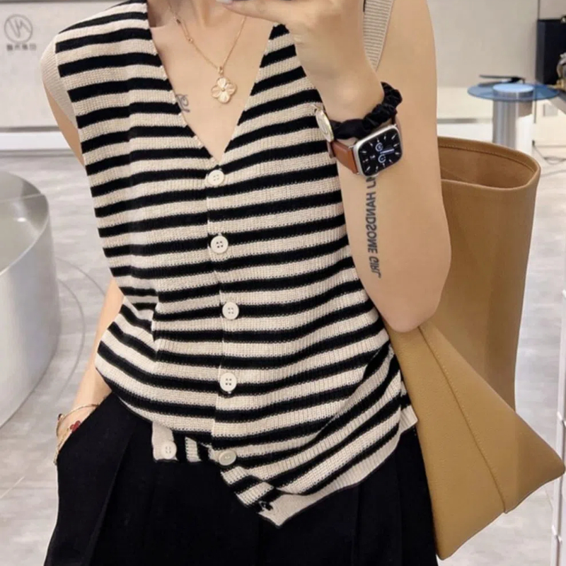 Summer Clothing For 70 Year Old Woman - Women's Clothing 2024 Summer Stripe Sleeveless