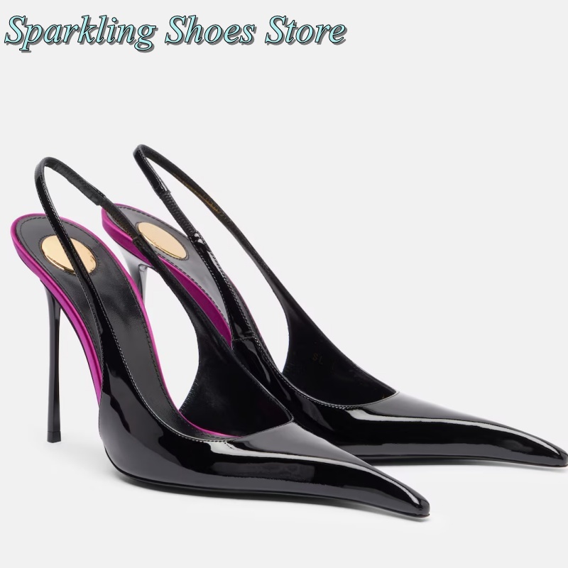 Summer Clothing Sale - New Black Patent High Heels Patchwork