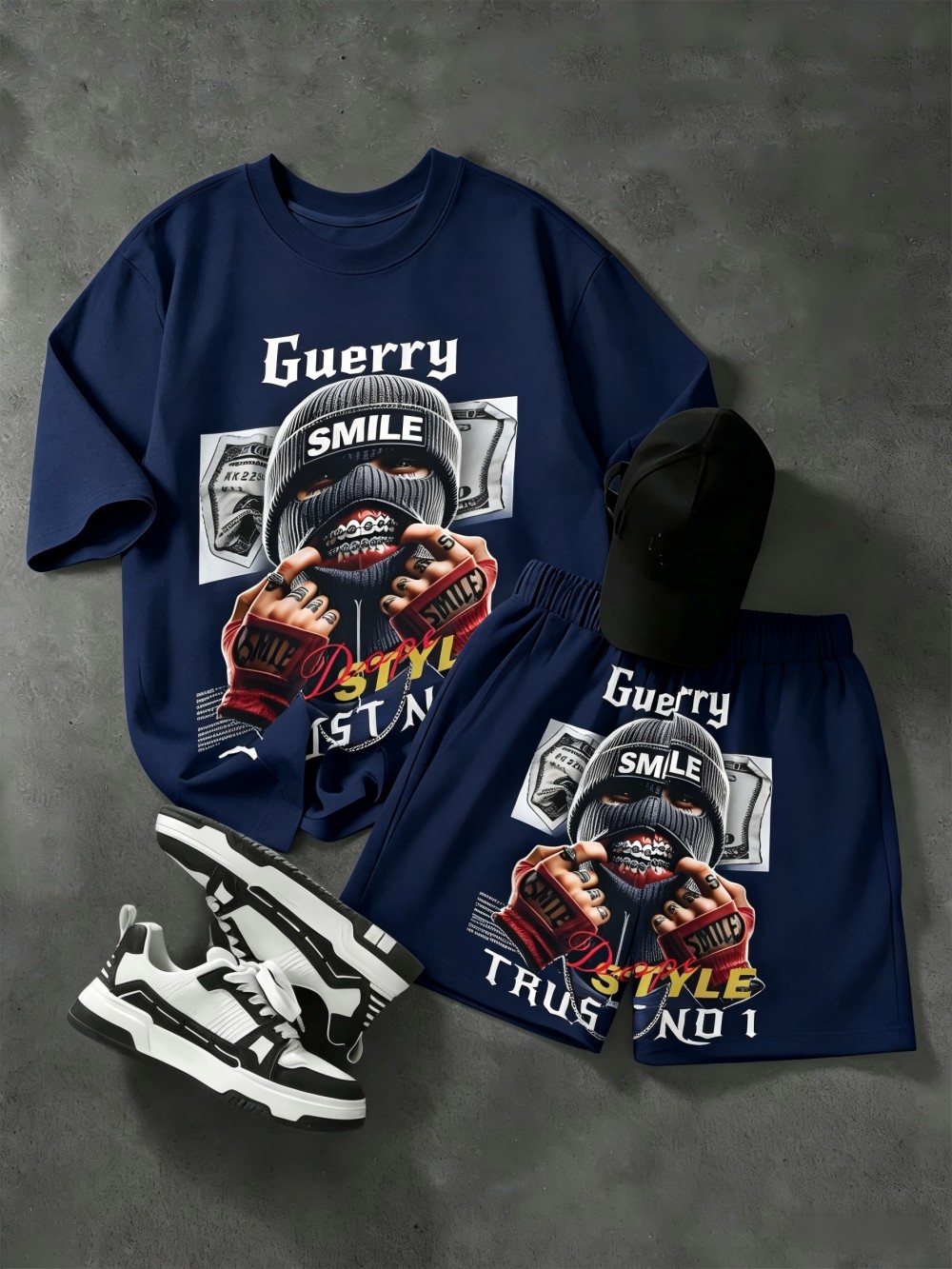 Summer Clothing Sets Men - American men's summer figure wealth print