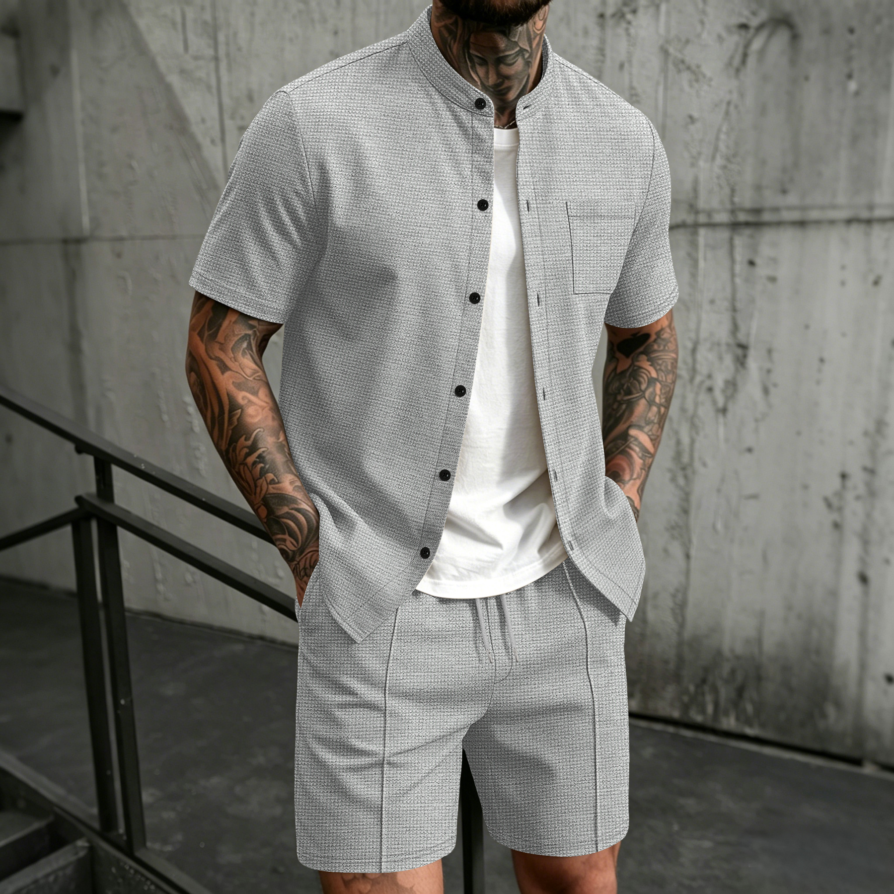 Summer Clothing Sets Men - Men's 2 Piece Outfit, Stand Collar
