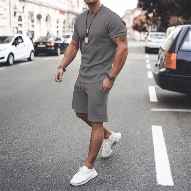 Summer Clothing Sets Men - Solid Color Europe and The United