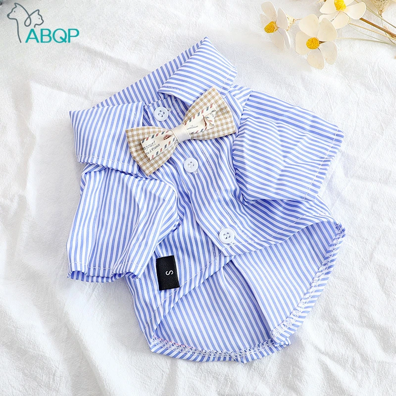 Summer Clothing Wholesale - Pet Dog Clothes Bowknot Striped Shirts