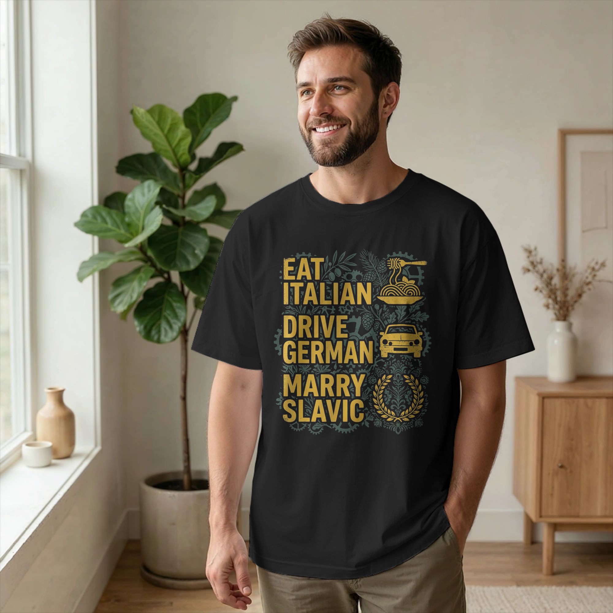 Men T-Shirt Eat Italian Drive  – Summer Clothing Quotes recenzja i cena
