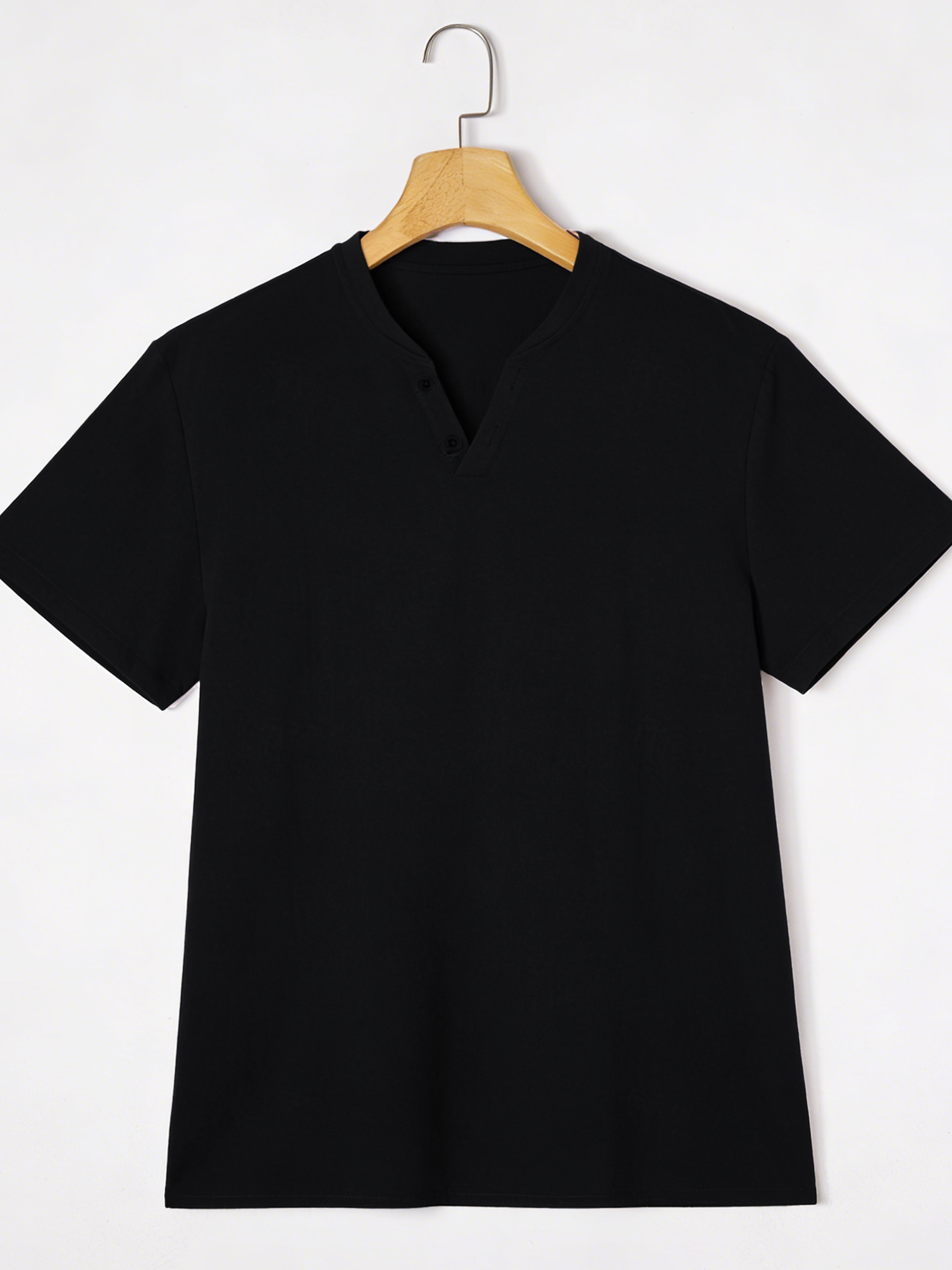 Elegant Black Henley Short-Sle – Summer Clothing Types recenzja i cena