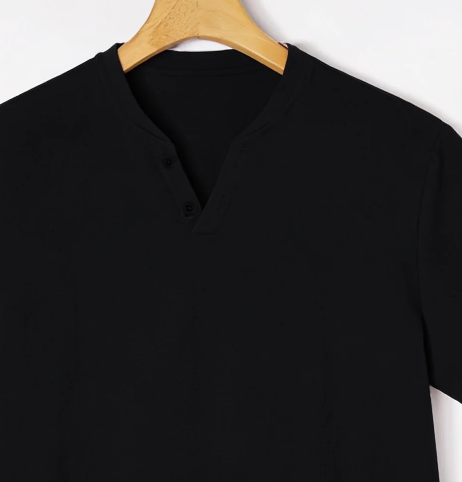 Elegant Black Henley Short-Sle – Summer Clothing Types recenzja i cena