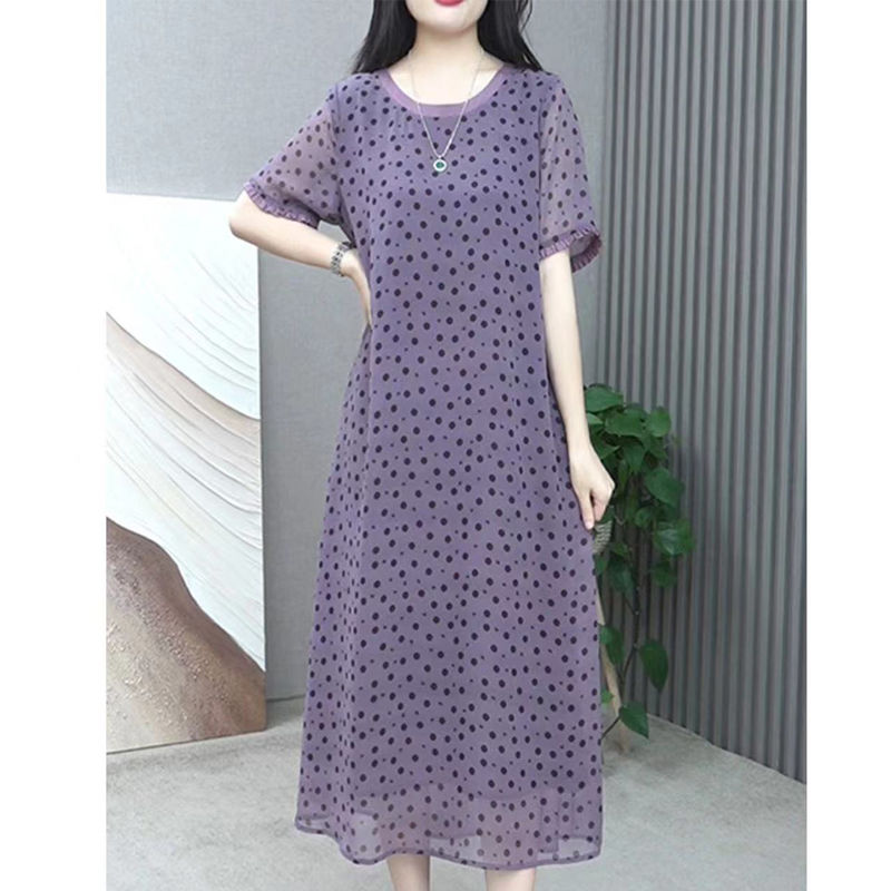 Elegant O-Neck Printed Polka D – Summer Clothing For 70 Year Old Woman recenzja i cena