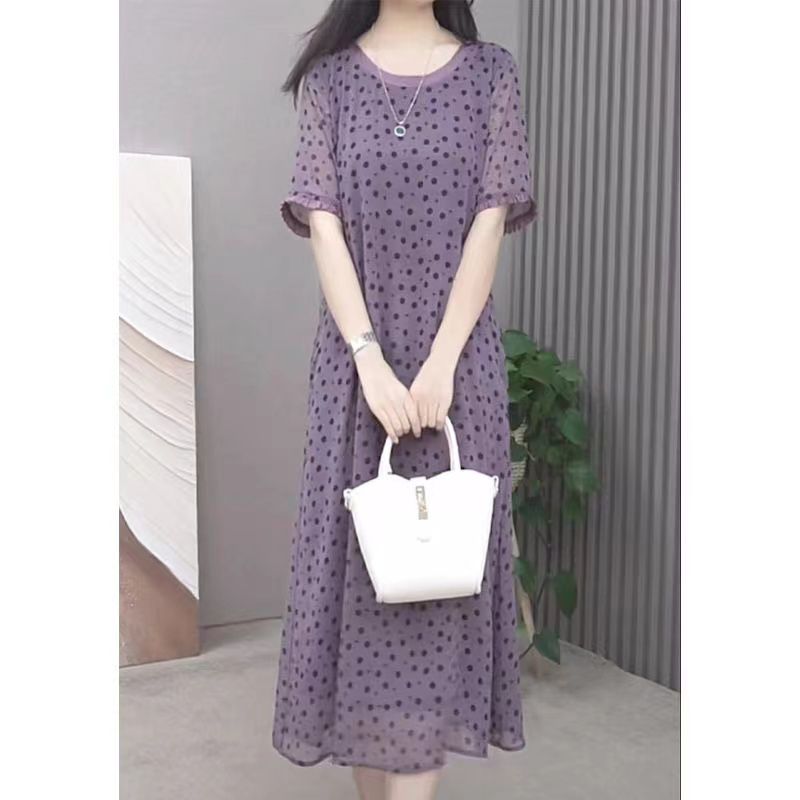 Elegant O-Neck Printed Polka D – Summer Clothing For 70 Year Old Woman recenzja i cena