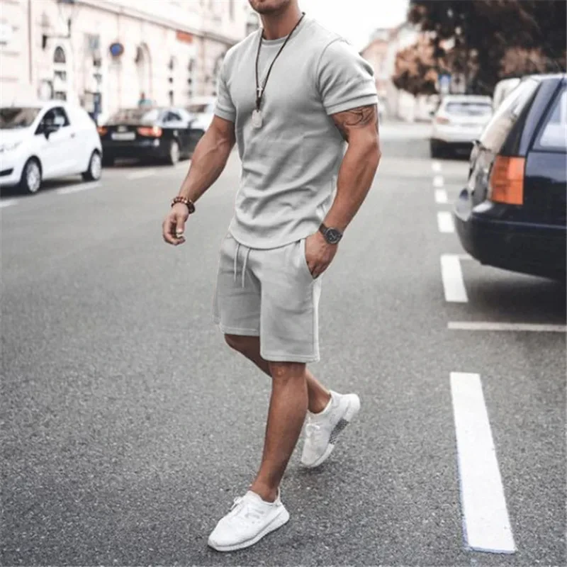 Solid Color Europe and The Uni – Summer Clothing Sets Men recenzja i cena