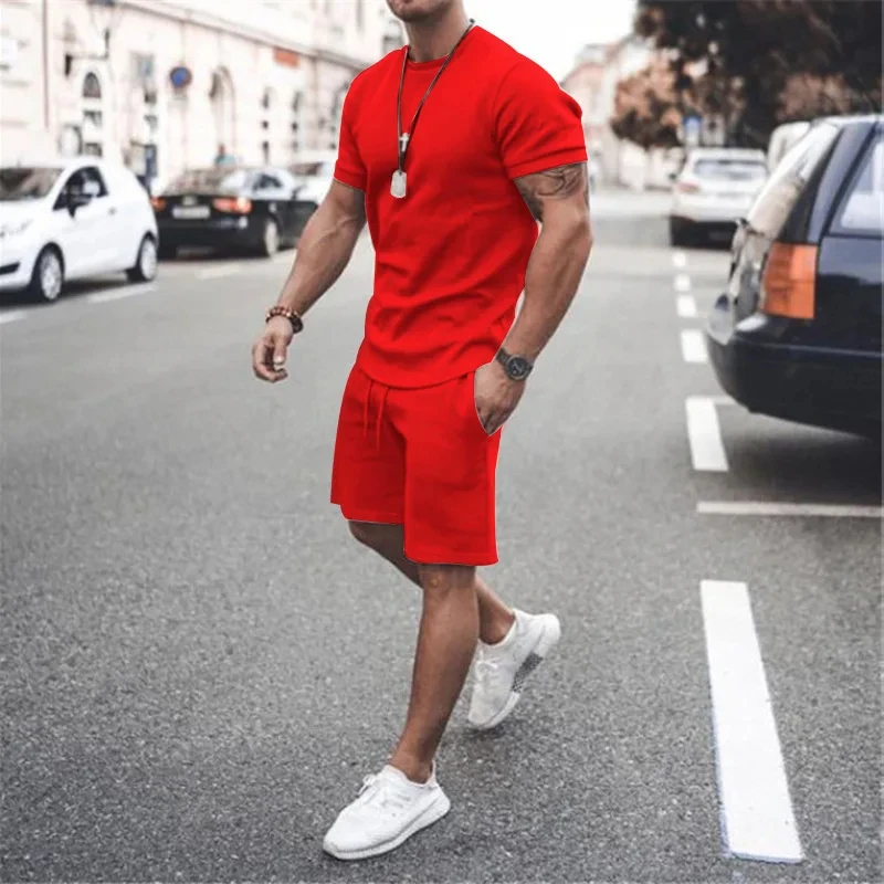 Solid Color Europe and The Uni – Summer Clothing Sets Men recenzja i cena