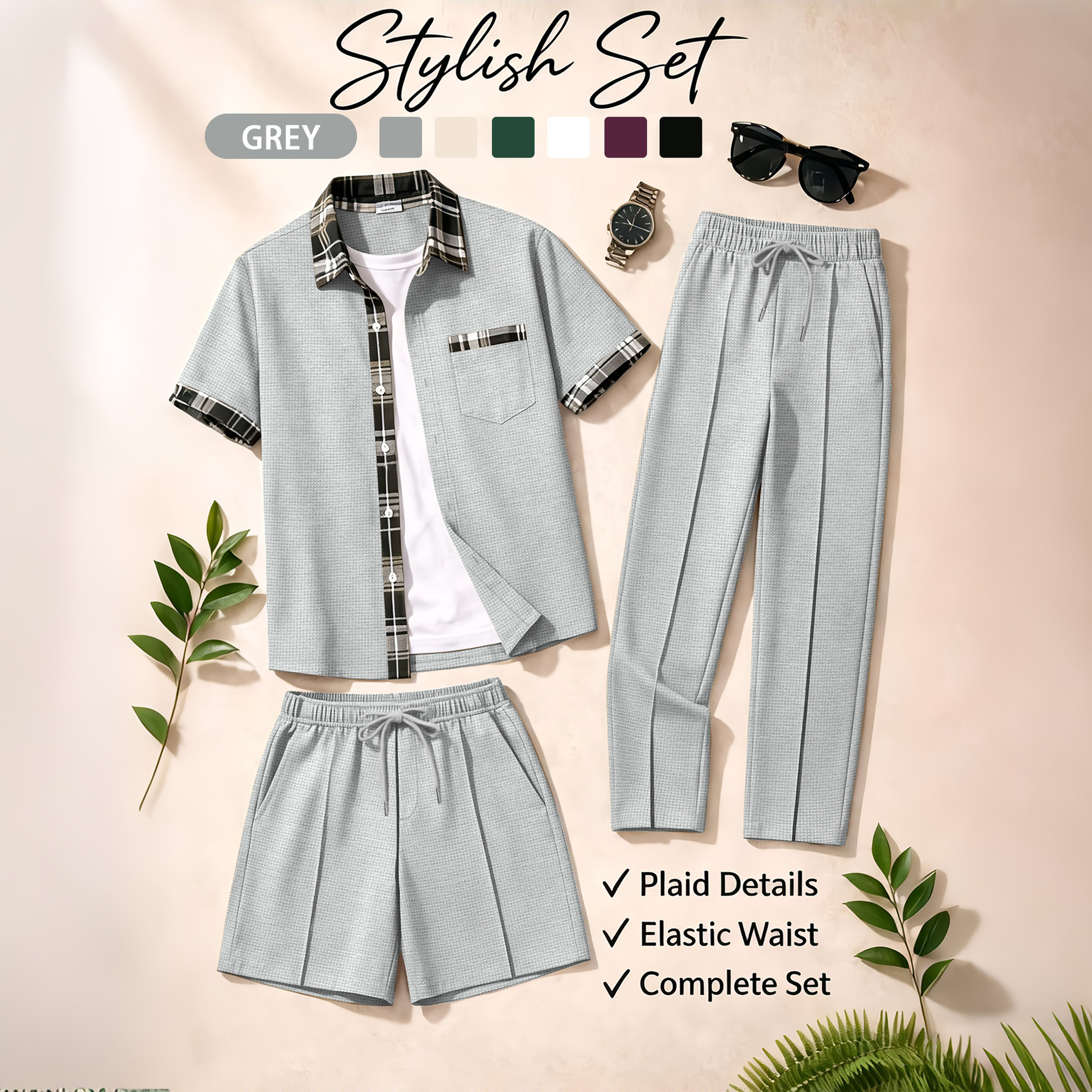 Men's 3 Piece Waffle Knit Trac – Summer Clothing Sets Men recenzja i cena