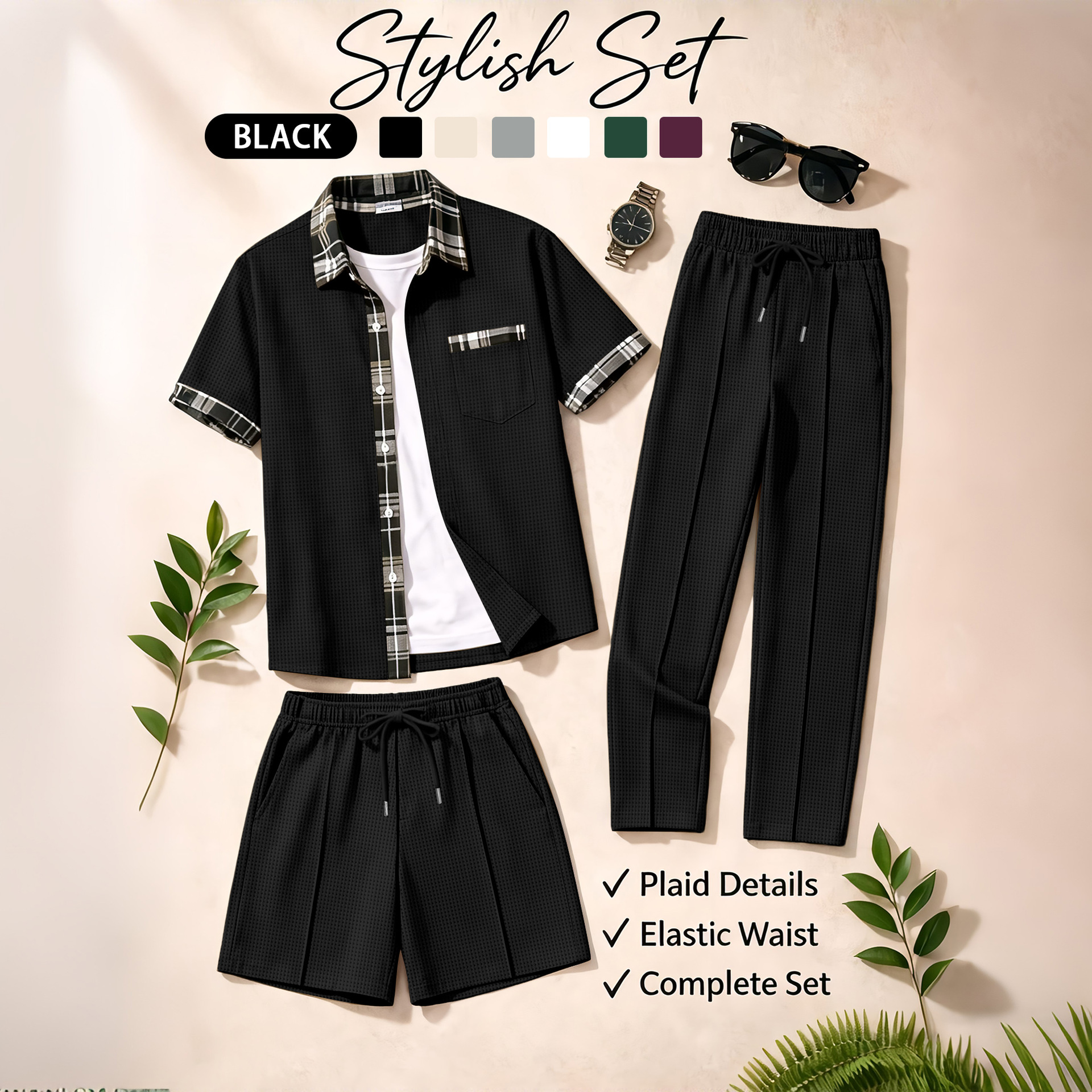 Men's 3 Piece Waffle Knit Trac – Summer Clothing Sets Men recenzja i cena