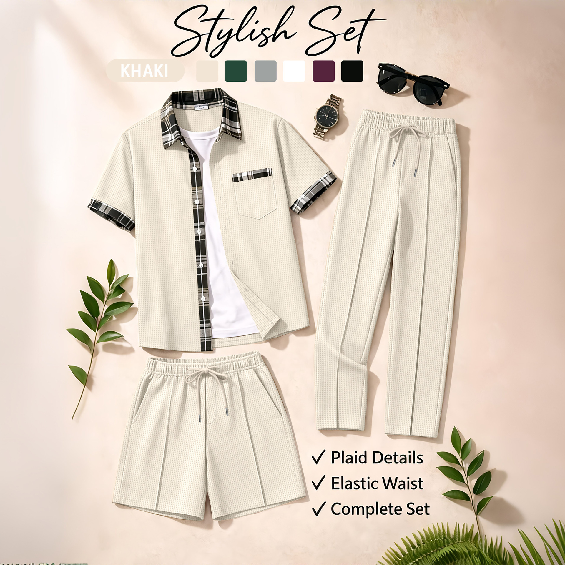 Men's 3 Piece Waffle Knit Trac – Summer Clothing Sets Men recenzja i cena