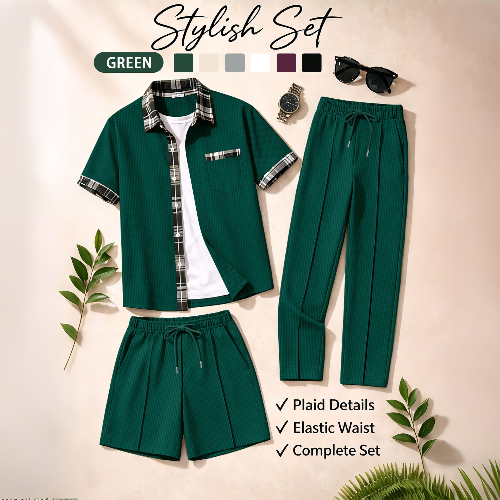 Men's 3 Piece Waffle Knit Trac – Summer Clothing Sets Men recenzja i cena