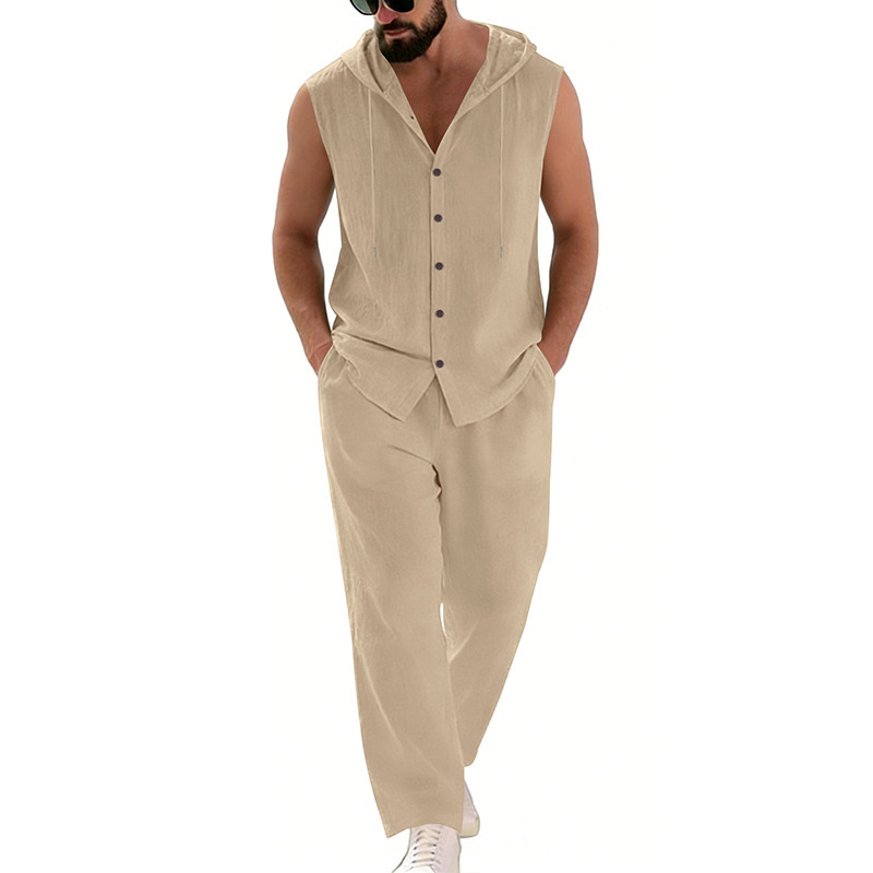 Men's Casual Linen Suit Hooded – Summer Clothing Sets Men recenzja i cena