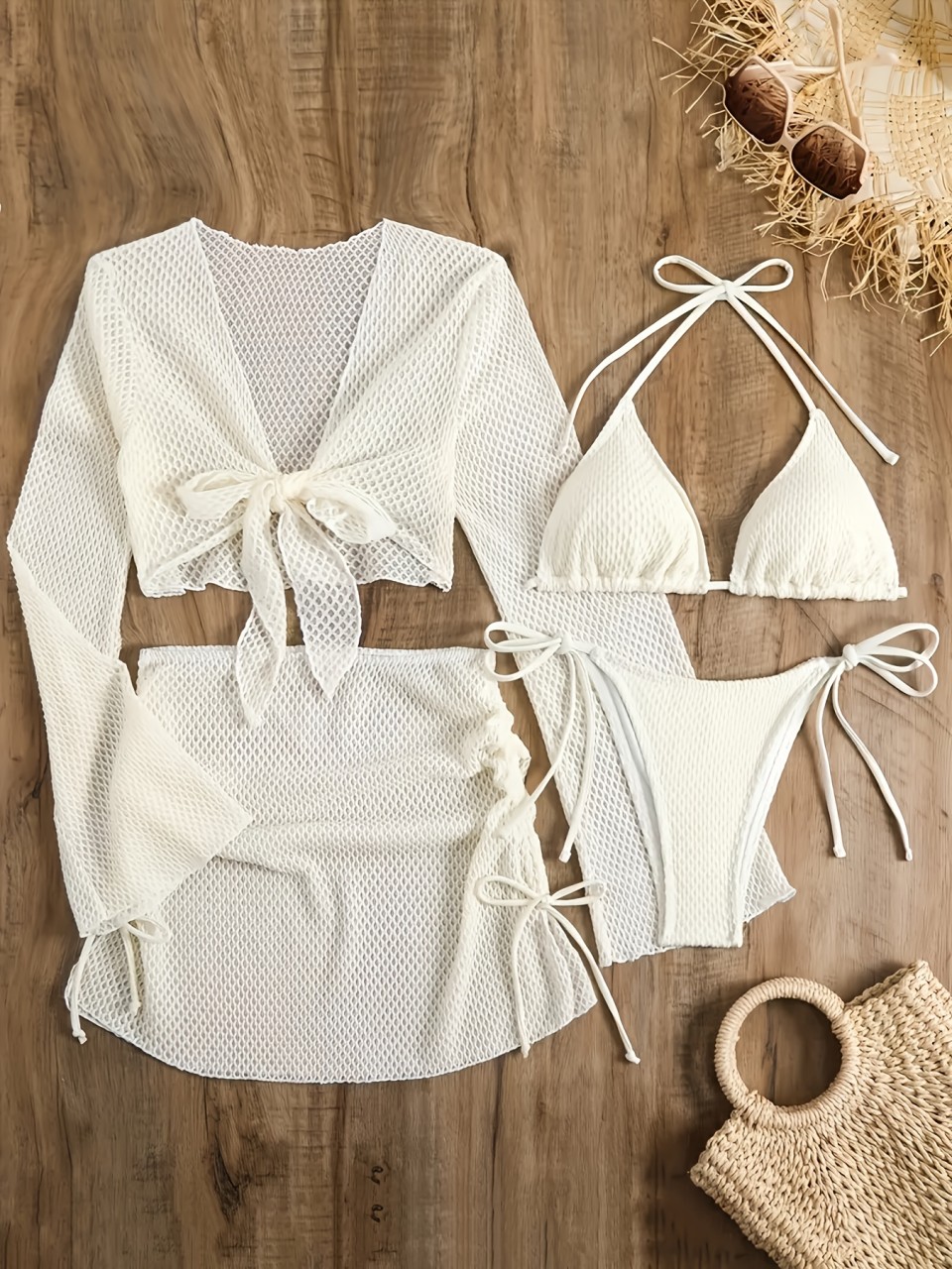 4 Piece Halter Bikinis Set 202 – Swim Cover Up Mesh recenzja i cena