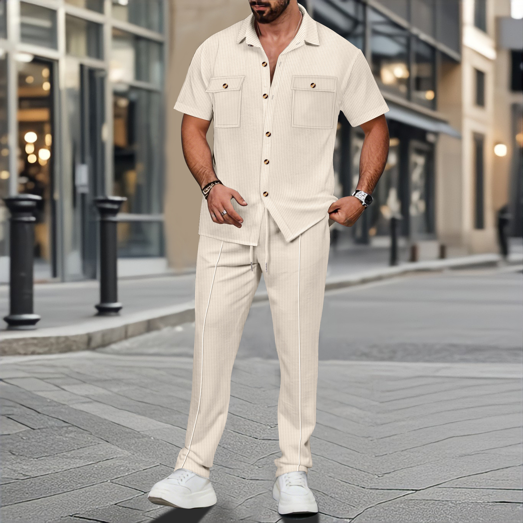 Men Summer Solid Color Lapel B – Summer Clothing Sets Men recenzja i cena
