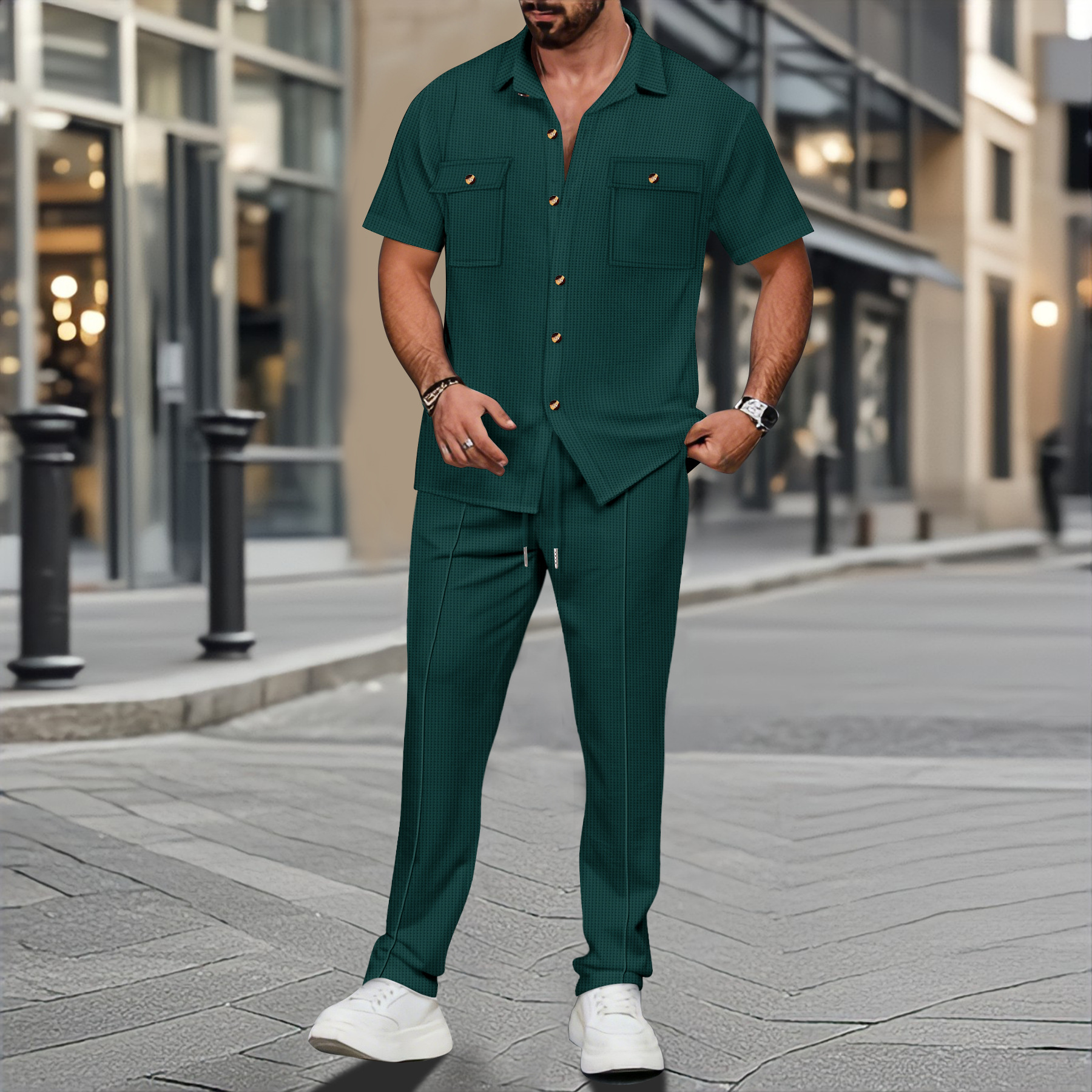Men Summer Solid Color Lapel B – Summer Clothing Sets Men recenzja i cena
