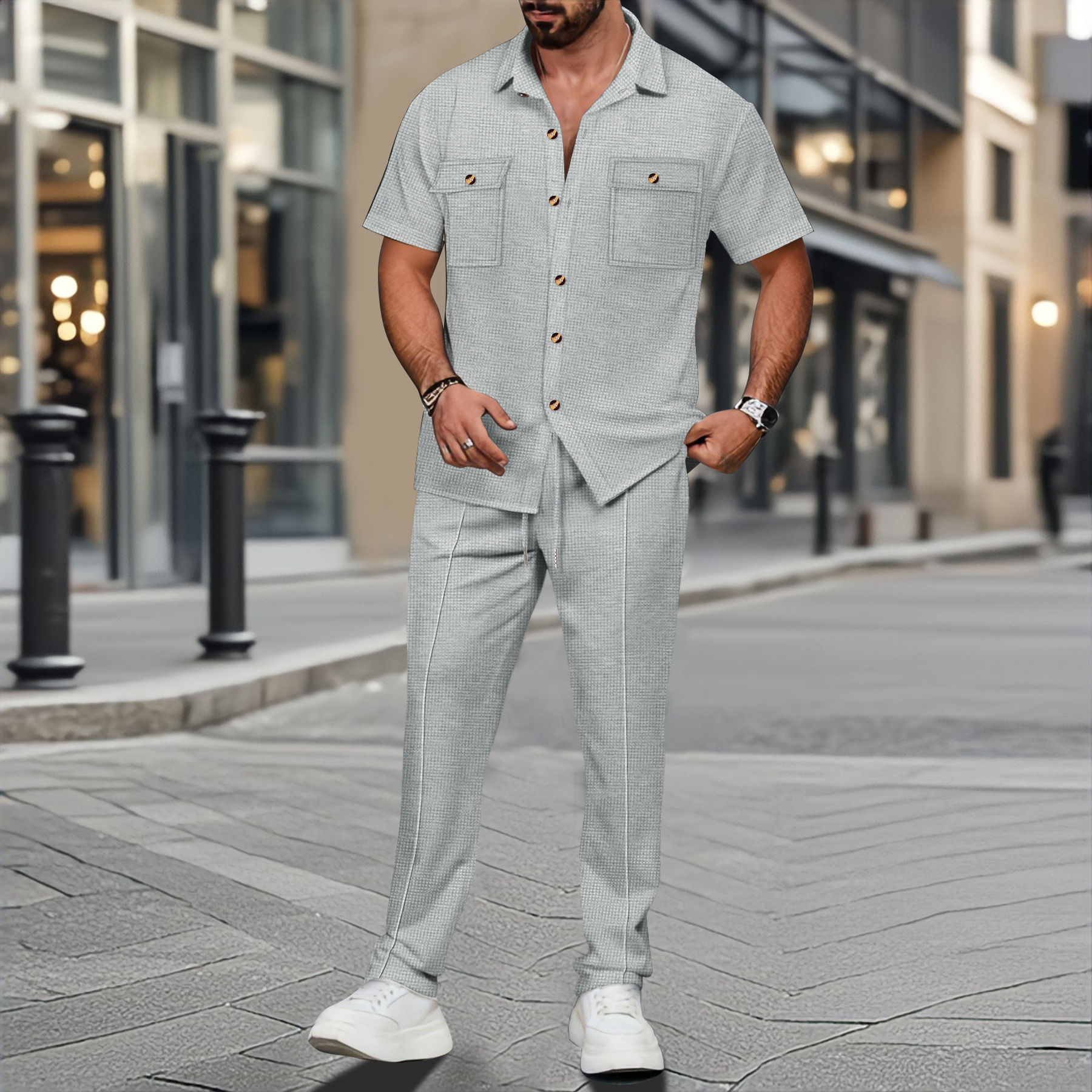 Men Summer Solid Color Lapel B – Summer Clothing Sets Men recenzja i cena