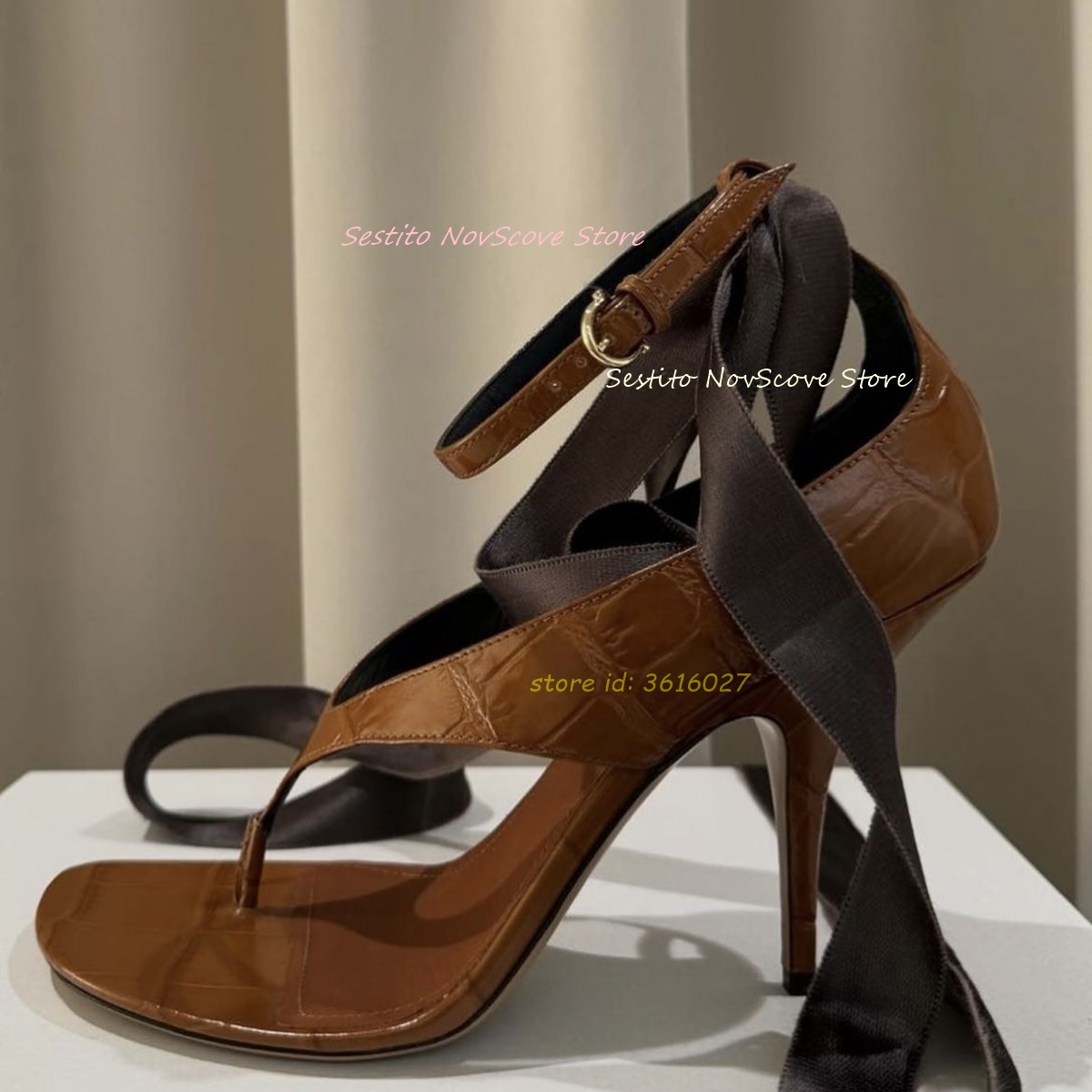 Brown Open Toe Lace Up Sandals – Summer Clothing Sale recenzja i cena