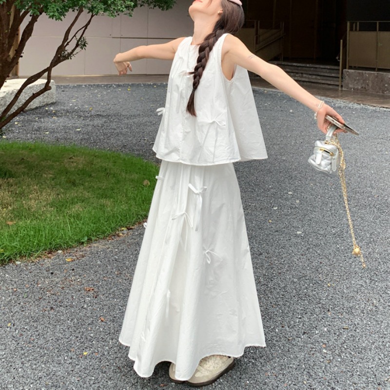 White Dress Sets for Women Bow – Summer Clothing Juniors recenzja i cena
