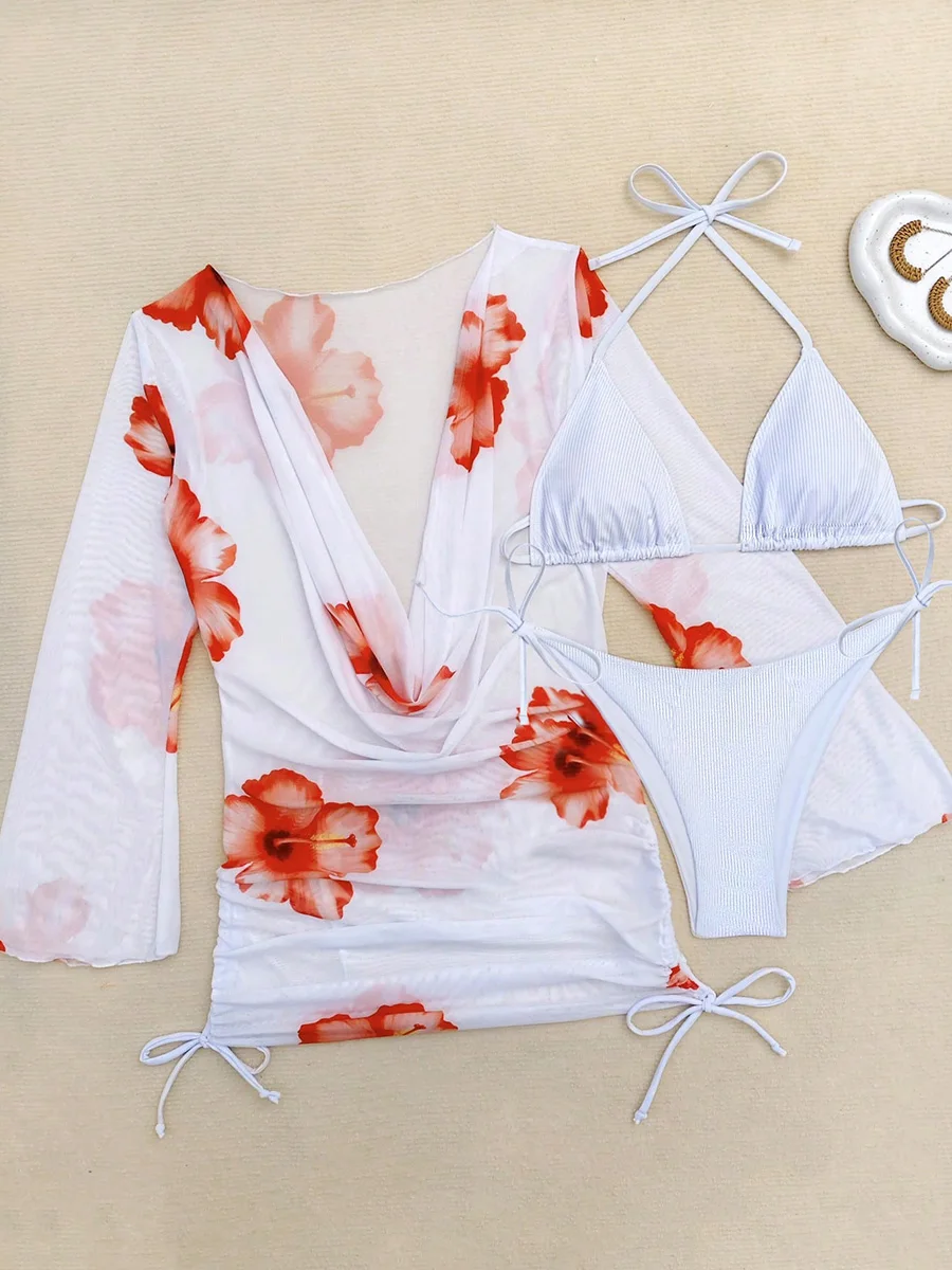 Floral Mesh Long Sleeve Cover  – Swim Cover Up Mesh recenzja i cena