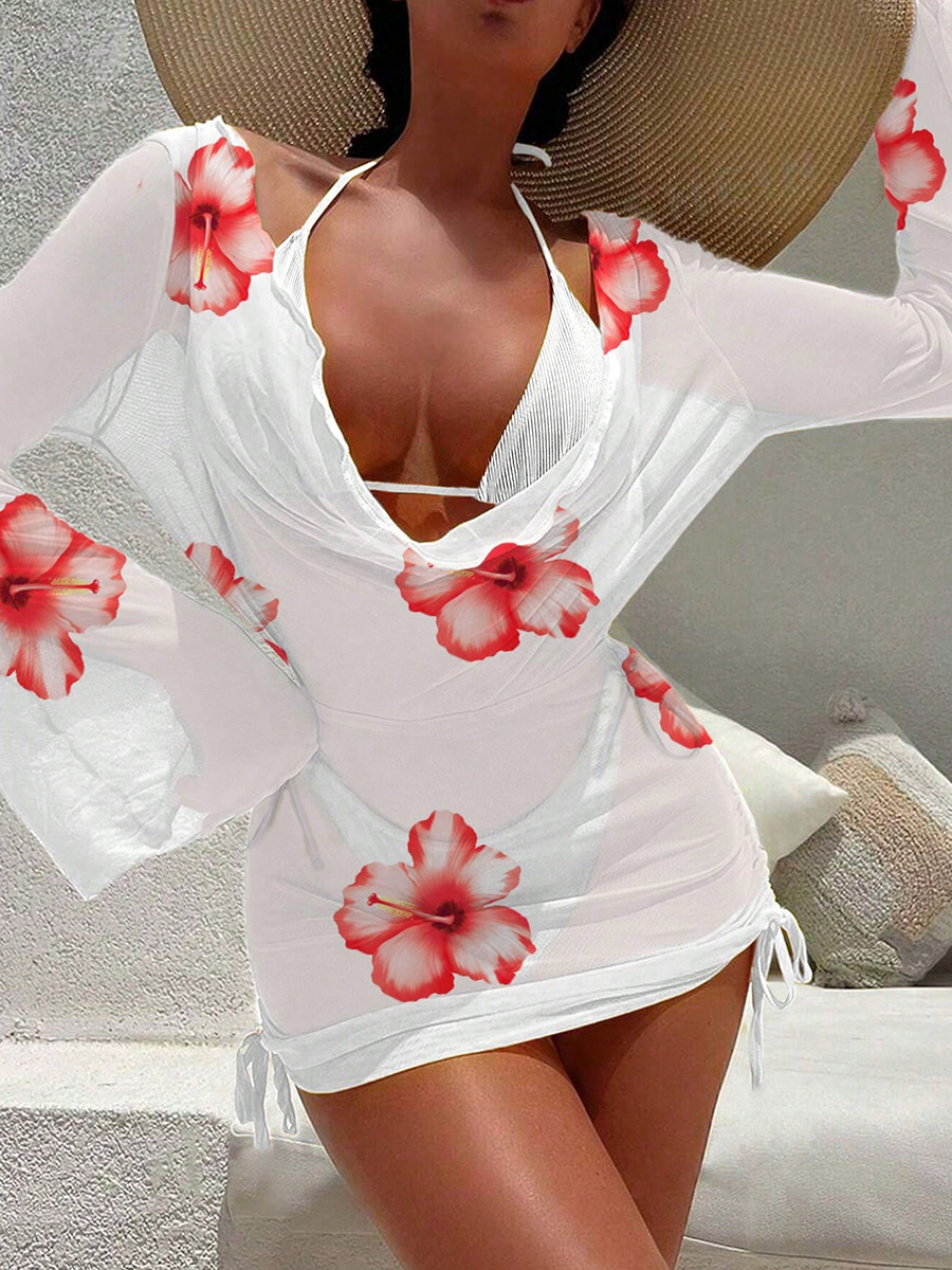 Floral Mesh Long Sleeve Cover  – Swim Cover Up Mesh recenzja i cena